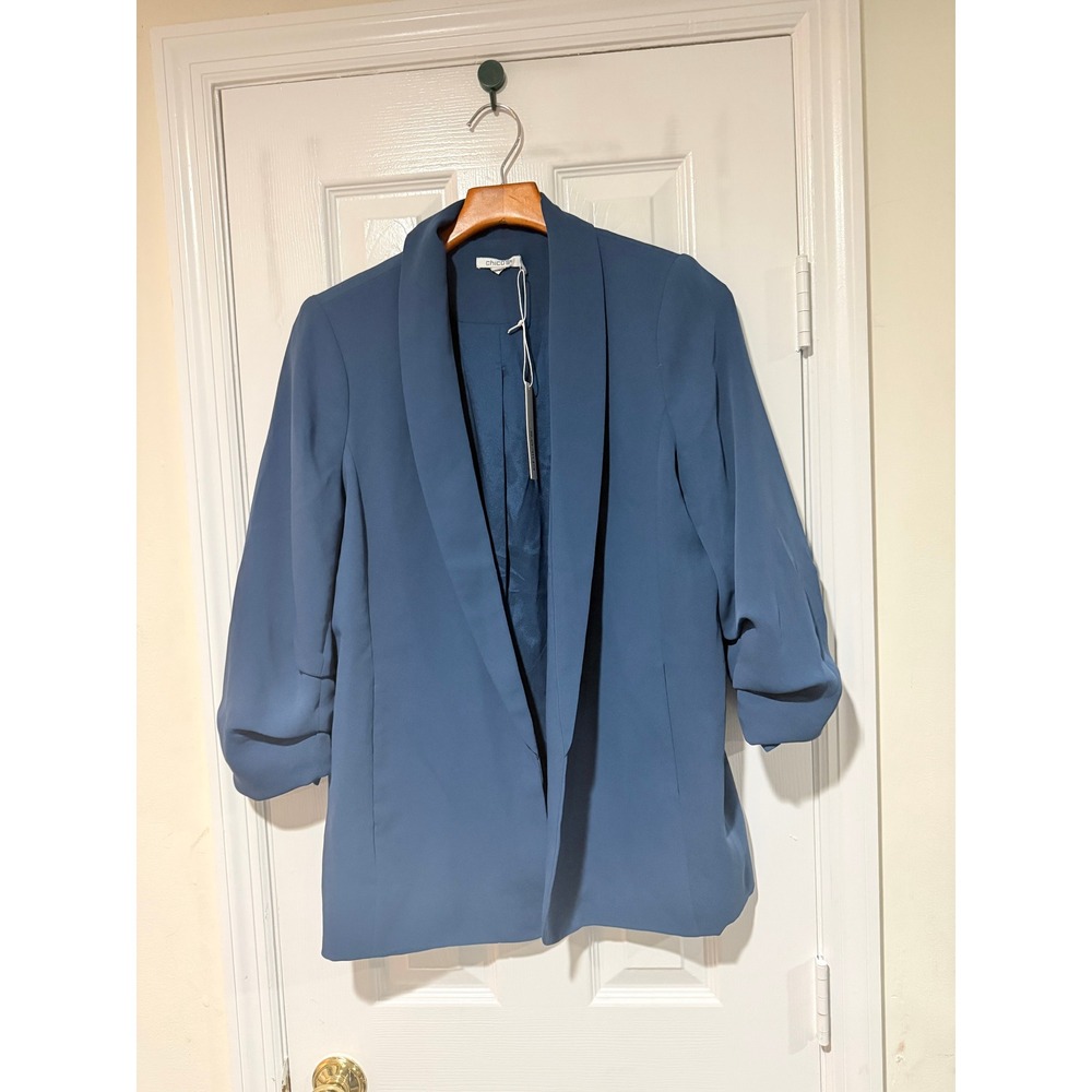 Chico's Ruched Sleeve Soft Jacket Size 1 Medium Azores Blue NWT Blazer